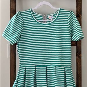 Green and White Striped Lularoe Amelia Dress